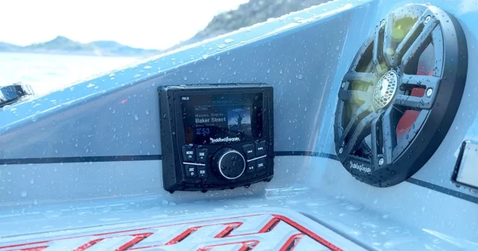 PMX-1R Marine Remote installed in the side of a boat