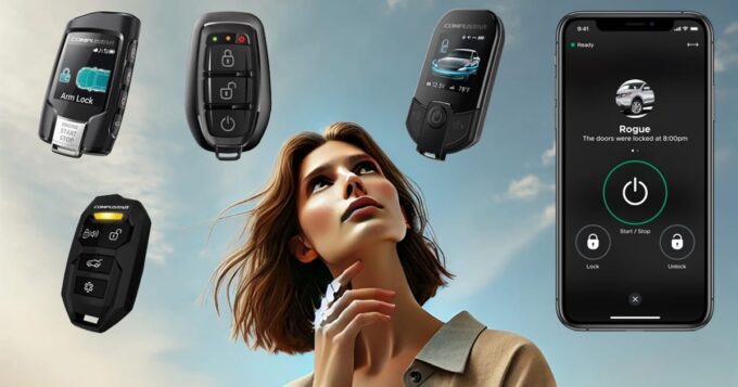 A woman looking at various types of remote starters